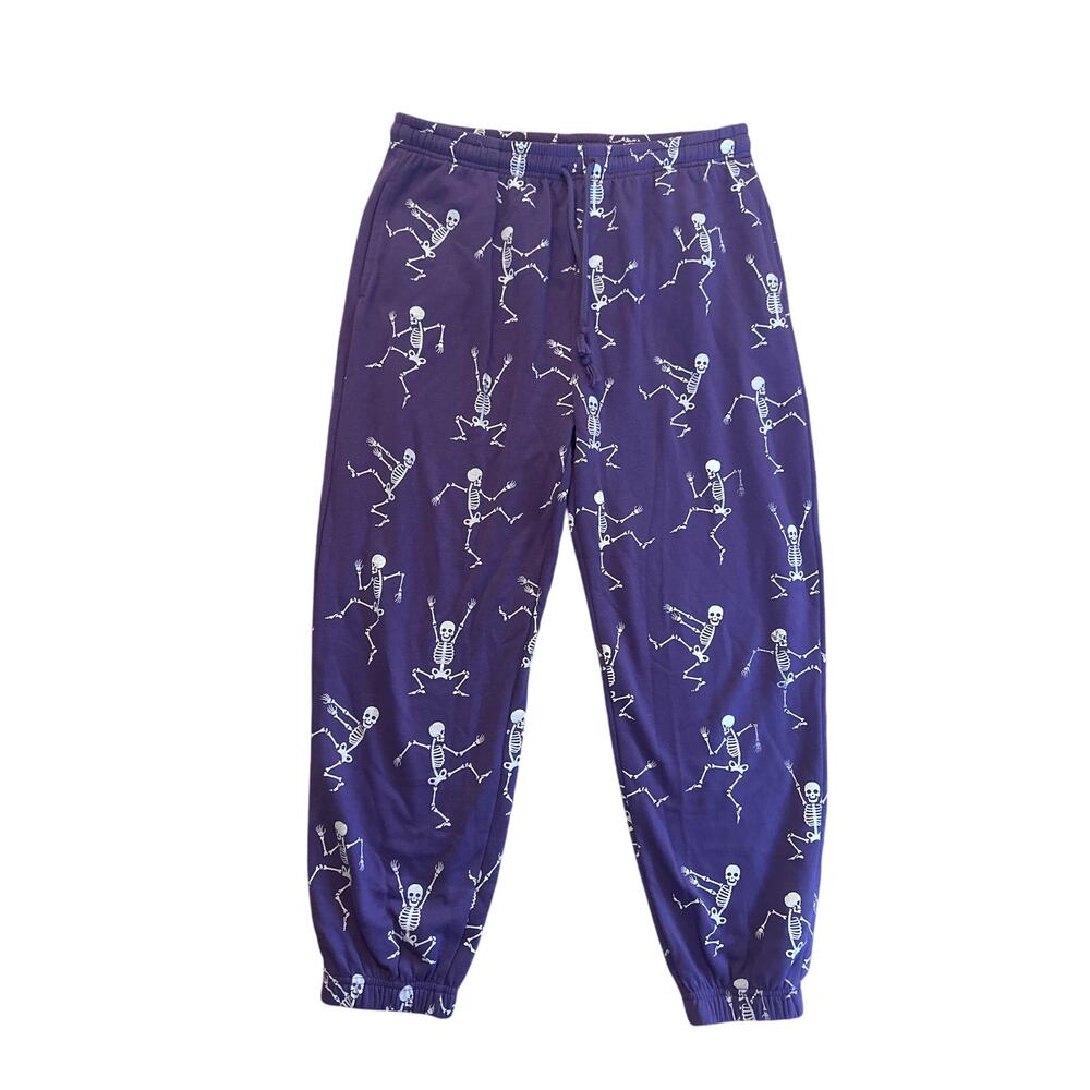 Women XL Mighty Fine Purple Sweatpants Dancing Skeleton Jogger Pants Cotton